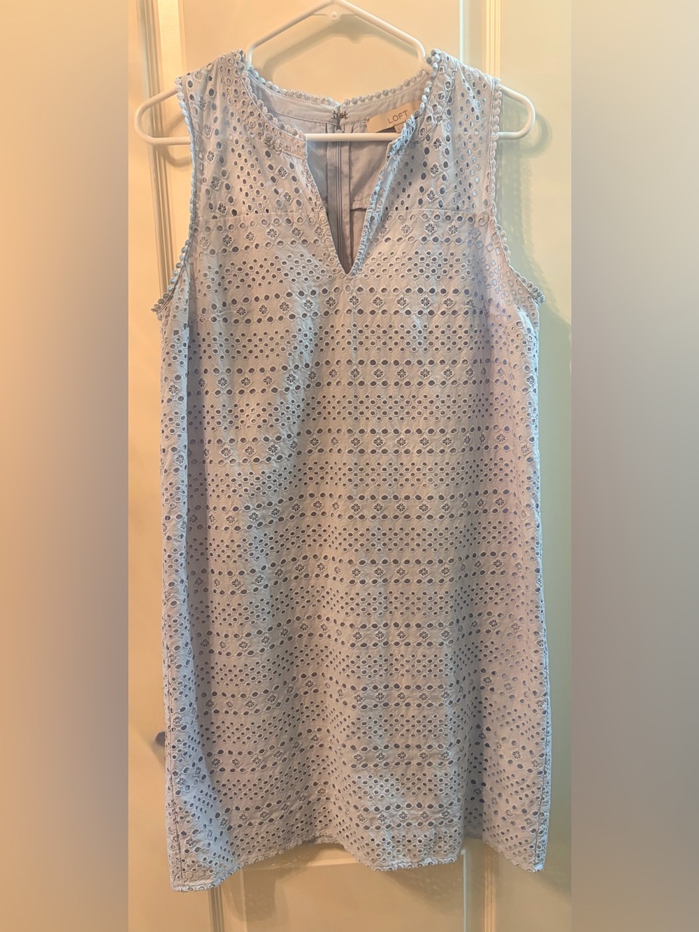 LOFT Light Blue Eyelet V-Neck Sleeveless Dress